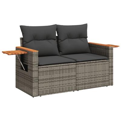 5-delige Loungeset met kussens poly rattan grijs - thumbnail