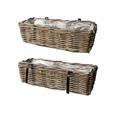 Van der Leeden Rotan balkonbak 60cm antiek grijs