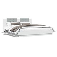 Bedframe met hoofdbord en LED-verlichting wit 160x200 cm - thumbnail