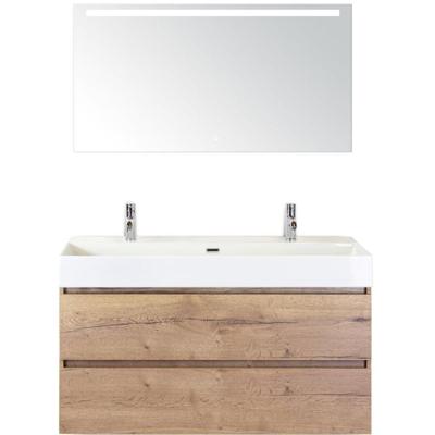 Maxx XL Badmeubelset 120 cm - Natuur Eiken - Wastafel Kube Enkel 2 Kraangaten met Sence Spiegel