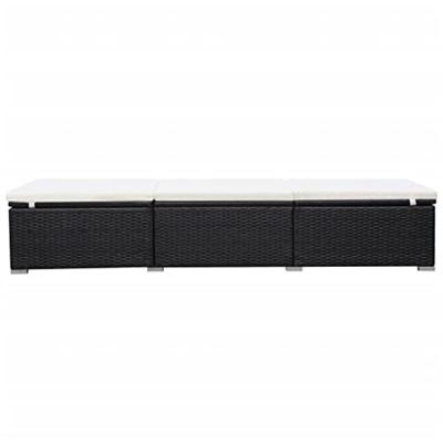 Ligbed met kussen poly rattan zwart