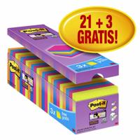 Post-it super Sticky notes, 90 vel, ft 76 x 76 mm, geassorteerde kleuren, pak van 21 blokken + 3 gratis - thumbnail