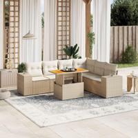 7-delige Loungeset met kussens poly rattan beige - thumbnail