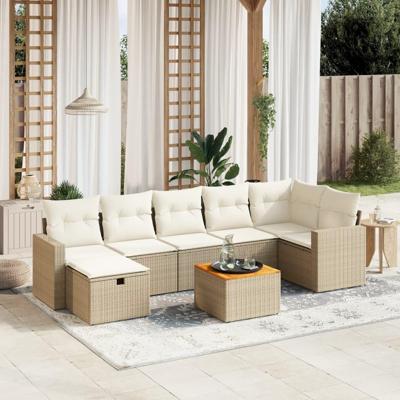 8-delige Loungeset met kussens poly rattan beige