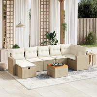 8-delige Loungeset met kussens poly rattan beige - thumbnail