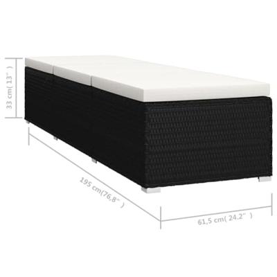 Ligbed met kussen en theetafel poly rattan zwart