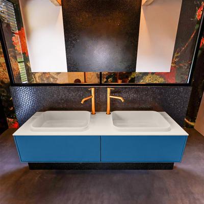 Badkamermeubelset Mondiaz Erin 150 cm met 2 Lades met RIDGE Wastafel Dubbel Linen met 2 kraangaten Greeploos Mat Jeans Badkamermeubelset Mondiaz Erin 150 cm met 2 Lades met RIDGE Wastafel Dubbel Linen met 2 kraangaten Greeploos Mat Jeans