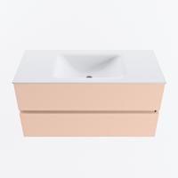 MONDIAZ VICA 100cm badmeubel onderkast Rosee 2 lades. Wastafel CLOUD midden 1 kraangat, kleur Talc. - thumbnail