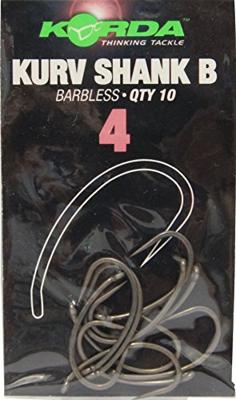 Korda Kurv Shank Barbless Haak Size 4, 10 st