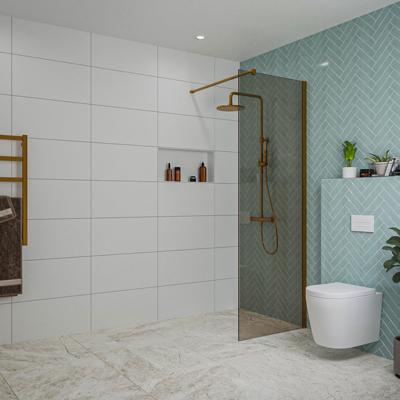 Fortifura Galeria inloopdouche - 70x200cm - rookglas - wandarm - Geborsteld koper PVD (Koper) SW797941/SW876702