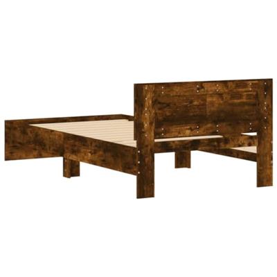 Bedframe met hoofdeinde bewerkt hout gerookt eiken 100x200 cm
