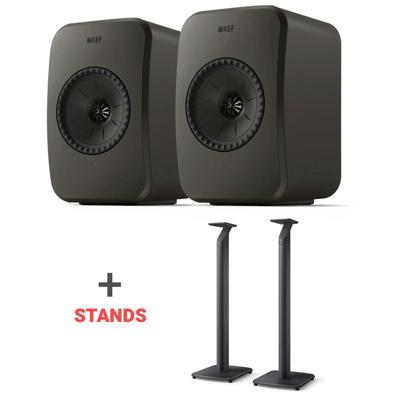 KEF Combi Deal LSX II LT+ S1 Floor Stands + C-Link interspeakerkabel 8 M - Zwart