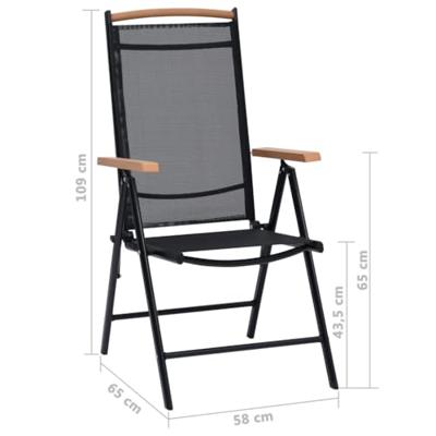 Tuinstoelen inklapbaar 2 st aluminium en textileen zwart - thumbnail