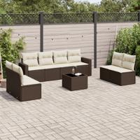 9-delige Loungeset met kussens poly rattan bruin - thumbnail