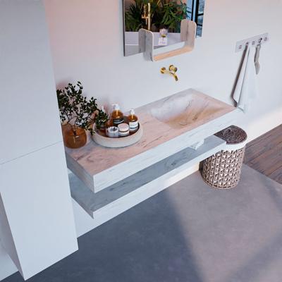 MONDIAZ ALAN-DLUX 120cm planchet Opalo. Vrijhangende wastafel CLOUD rechts zonder kraangat, kleur Opalo. MONDIAZ ALAN-DLUX 120cm planchet Opalo. Vrijhangende wastafel CLOUD rechts zonder kraangat, kleur Opalo.