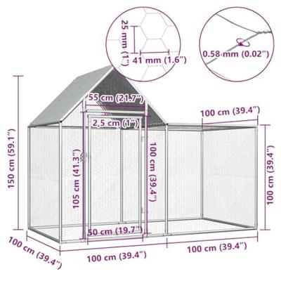 Kippenren 2x1x1,5 m gegalvaniseerd staal