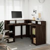 Bureau met LED-verlichting 130x130x91 cm hout bruin eikenkleur - thumbnail