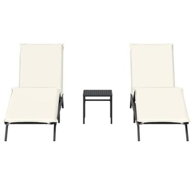 Ligbedden 2 st met tafel poly rattan zwart - thumbnail