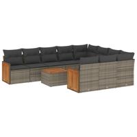 10-delige Loungeset met kussens poly rattan grijs - thumbnail