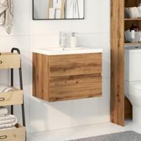 Wastafelkast met ingebouwde wasbak artisanaal eikenkleurig - thumbnail