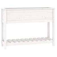 VidaXL Plantenbak met schap 111,5x34,5x81 cm massief grenenhout wit - thumbnail