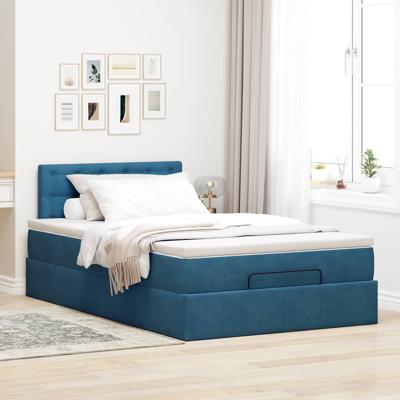 Ottoman bed met matras en LED's 140x190cm fluweel donkerblauw - thumbnail