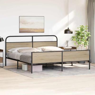 Bedframe zonder matras metaal gerookt eikenkleurig 183x213 cm Bedframe zonder matras metaal gerookt eikenkleurig 183x213 cm