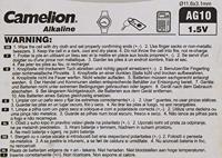 Camelion 12050210 - Alkaline knoopcelbatterij zonder kwik AG10/LR54/LR1131/389 met 1,5 volt, set van 2, capaciteit 78 mAh - thumbnail