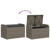 Opbergbankje met kussen 80x51x52 cm poly rattan grijs - thumbnail