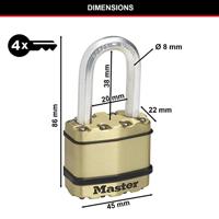 Masterlock Hangslot Excell 45mm, b. 38mm, O8mm - M1BEURDLF M1BEURDLF - thumbnail
