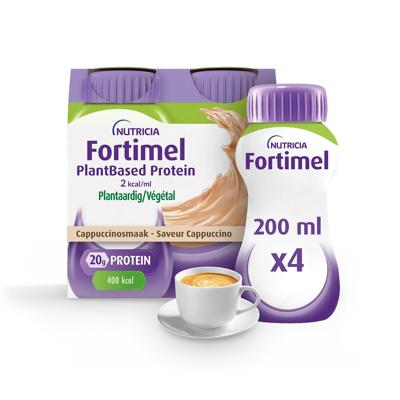Fortimel PlantBased Protein 2kcal Cappuccinosmaak Voedingssupplement Ondervoeding Flessen 4x200ml