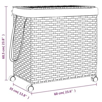 VidaXL Wasmand op wielen 60x35x60,5 cm rattan donkerbruin - thumbnail