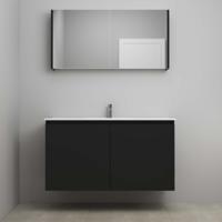 On-Line Badkamermeubelset - 120 cm - Voorgemonteerd - Greeploos 2 Deuren - Porseleinen Wastafel - 1 Kraangat - Spiegelkast - Mat Zwart - thumbnail