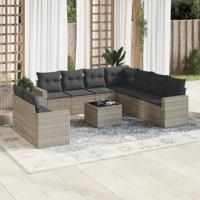 10-delige Loungeset met kussens poly rattan lichtgrijs - thumbnail