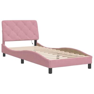 Bedframe met LED zonder matras fluweel roze 90x190 cm