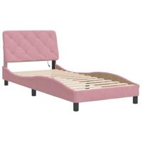 Bedframe met LED zonder matras fluweel roze 90x190 cm - thumbnail