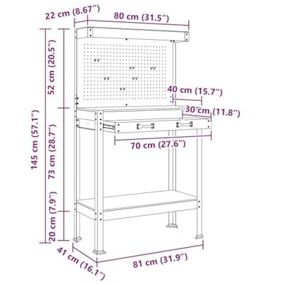 Werkbank Zwart 81 x 41 x 145 cm Bewerkt hout en metaal
