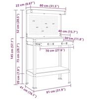 Werkbank Zwart 81 x 41 x 145 cm Bewerkt hout en metaal - thumbnail