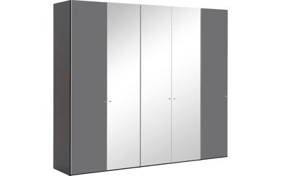 Goossens Kledingkast Easy Storage Ddk, Kledingkast 253 cm breed, 220 cm hoog, 2x glas draaideur en 3x spiegel draaideur midden