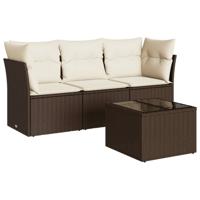 4-delige Loungeset met kussens poly rattan bruin - thumbnail
