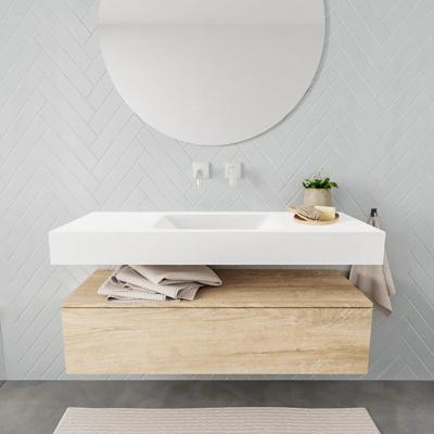 Aqua Splash Badkamermeubel AQS Ibiza 120 cm Washed Oak Solid Surface Wastafel Mat Wit - Badmeubel Ibiza 120 cm Washed Oak Spoelbak Midden Mat Wit (0