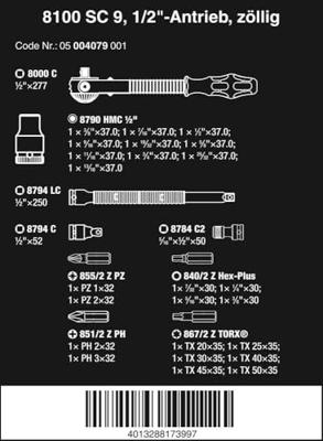 Wera 8100 SC 9 Zyklop Speed-ratelset, 1/2"-aandrijving, inch, 28 -delig - 1 stuk(s) - 05004079001 - thumbnail