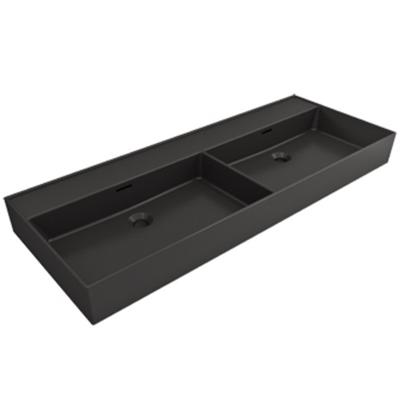 Wastafel Dubbel Plieger Kansas Zonder Kraangat 120x46,6 cm met Overloop Mat Zwart