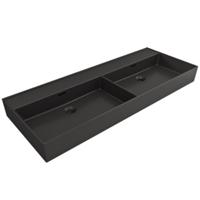 Wastafel Dubbel Plieger Kansas Zonder Kraangat 120x46,6 cm met Overloop Mat Zwart - thumbnail