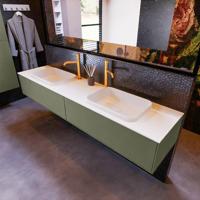 Badkamermeubelset Mondiaz Erin 200 cm met 2 Lades met RIDGE Wastafel Dubbel Talc met 2 kraangaten Greeploos Mat Army - thumbnail