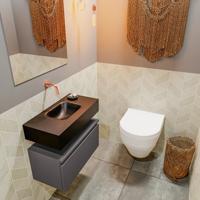 Mondiaz Andor toiletmeubel 60cm donkergrijs met zwarte wastafel midden zonder kraangat - thumbnail