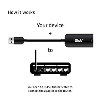 Club 3D USB-A 3.2 Gen1 > RJ-45 2.5Gbps adapter Club 3D USB-A 3.2 Gen1 > RJ-45 2.5Gbps adapter