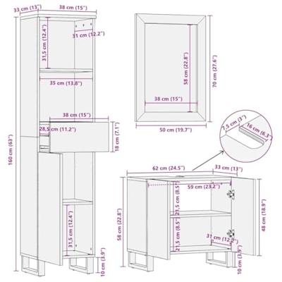 Badkamermeubelset met lade met plank 3 pcs Wit 38 x 33 x 160 cm