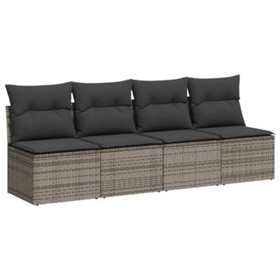 10-delige Loungeset met kussens poly rattan grijs