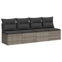 10-delige Loungeset met kussens poly rattan grijs - thumbnail